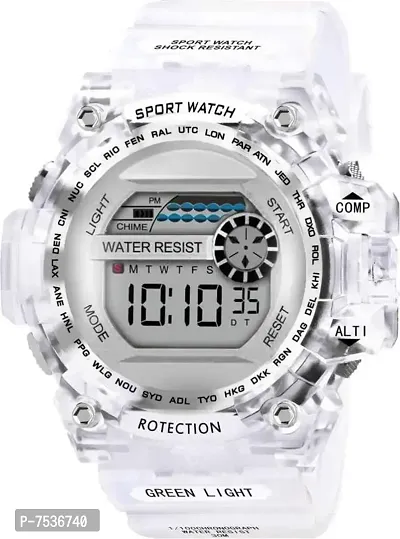 Acnos Brand - A Digital Alram Time Day Second Shockproof Multi-Functional Automatic White-Silver Waterproof Digital Sports Watch for Men's Kids Watch for Boys - Watch for Men Pack of 1