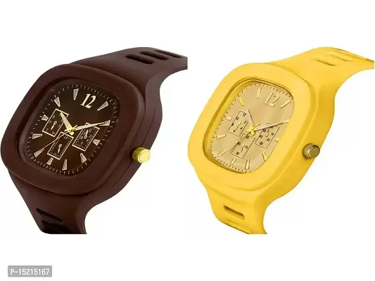 Stylish Multicoloured Silicone Analog Watches For Men Pack Of 2-thumb2