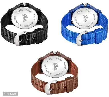 Acnos Brand - A Branded 3 Different Colors Black Blue and Brown Analogue Super Quality Stylish Watches for Mens/Watches for Boys Pack of 3-thumb5
