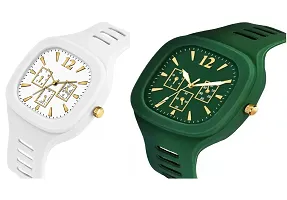 Stylish Multicoloured Silicone Analog Watches For Men Pack Of 2-thumb1