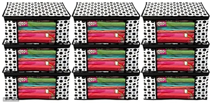 Acnos Metalic Black Design Chain White 9 Piece Non Woven Large Size Saree Cover Set Pack Of 9 Black and White