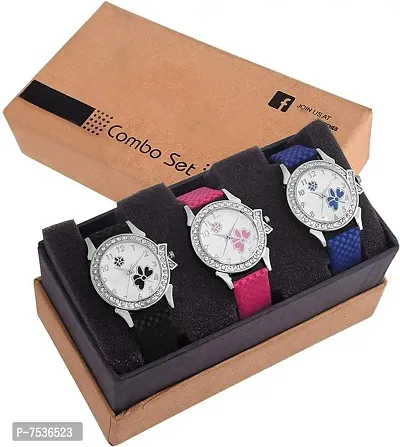 Acnos Special Super Quality Analog Watches Combo Look Like Preety for Girls and Womne Pack of - 3(DMND-BLK-PNK-Blue)-thumb0