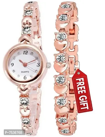 Acnos Luxury Analogue Girl's Watch(White Dial Rosegold/D-White Colored Strap)