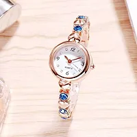 Acnos Rose Gold Heart Shape Blue Strap White Dial Diamond Bangle Stylist Women's Analogue Watch-thumb2