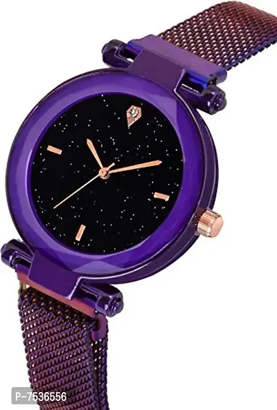 Acnos 4 Point Blue and Purple Color with Trending Magnetic Analogue Metal Strap Watches for Girl's and Women's Pack of - 2(P-170-190)-thumb3