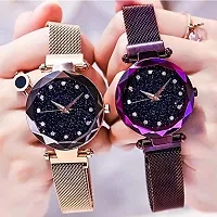 Acnos Purple and Rosegold Color 12 Point with Trending Magnetic Analogue Metal Strap Watches for Girl's and Women's Pack of - 2(DM-180-190)-thumb1