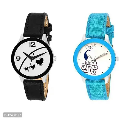 Stylish Patent Leather Analog Watches For Women- 2 Pieces-thumb0