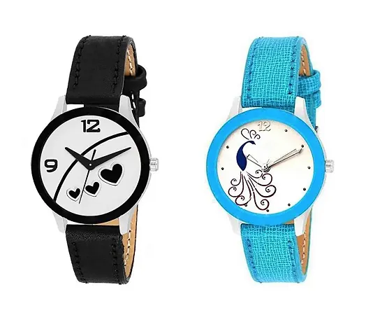 Stylish Patent Leather Analog Watches For Women- 2 Pieces