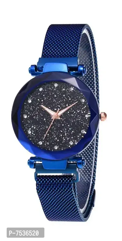 Acnos Black Round Diamond Dial with Latest Generation Blue Magnet Belt Analogue Watch for Women Pack of - 1 (DM-BLUE15)-thumb0