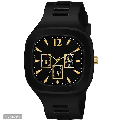 Acnos Brand - A Choras Black Watch Square Multi DIAL Analog Silicon PU Strap ADDI Stylish Designer Analog Watch - for Boys Pack of 1-thumb0