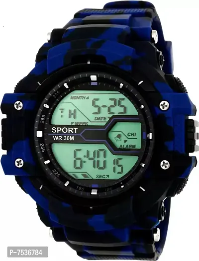 Acnos Multi Functional Sports Digital Dial Men's Watch Digital Watch Shockproof Automatic Blue Army Strap Waterproof Digital Sports Watch for Men's Kids Watch for Boys Watch for Men-thumb0