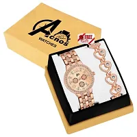 Acnos Branded Rose Gold Diamond Watch with Big Shape Heart Rose Gold Bracelet for Girls Watch for Women Pack of 2-thumb1