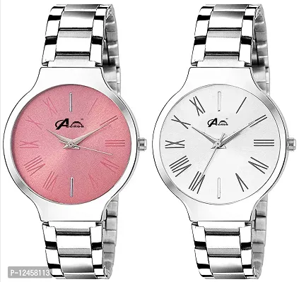 Stylish Stainless Steel Analog Watches For Women- 2 Pieces-thumb0