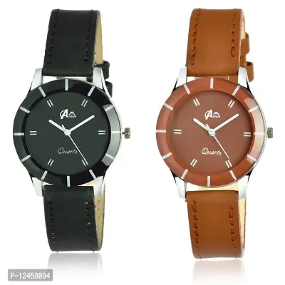 Stylish Patent Leather Analog Watches For Women- 2 Pieces-thumb0