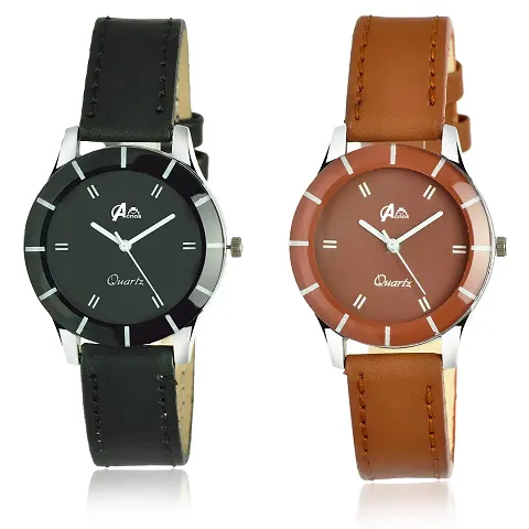 Stylish Patent Leather Analog Watches For Women- 2 Pieces