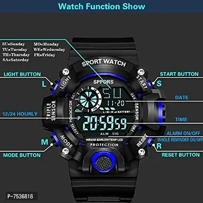 Acnos Brand - A Digital Watch with Square LED Shockproof Multi-Functional Automatic Blue Color Ring Waterproof Digital Sports Watch for Men's Kids Watch for Boys Watch for Men Pack of 2-thumb5