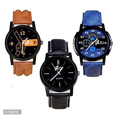 Acnos Black Brown Blue Dial Analogue Combo Watches for Men Pack of 3 (AN-COMBO-01-02-05)