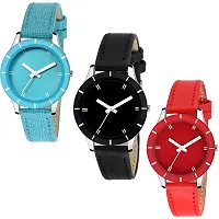 Stylish Leather Analog Watches For Women-3 Pieces-thumb1