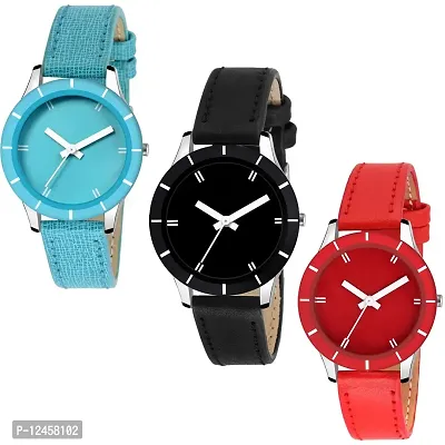 Stylish Leather Analog Watches For Women-3 Pieces-thumb2