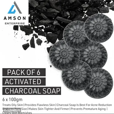 ACTIVATED CHARCOAL HANDMADE BATHING SHOP for for skin whitening, Tan Removal, Treat Oily Skin and Deep Cleansing COMBO PACK OF 6 (6x100gm) | CHEMICAL FREE SOAP-thumb0