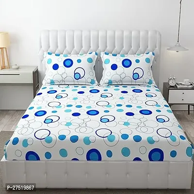 Stylish Blue Glace Cotton Double Size Mixed Printed 1 Bedsheet With 2 Pillowcovers