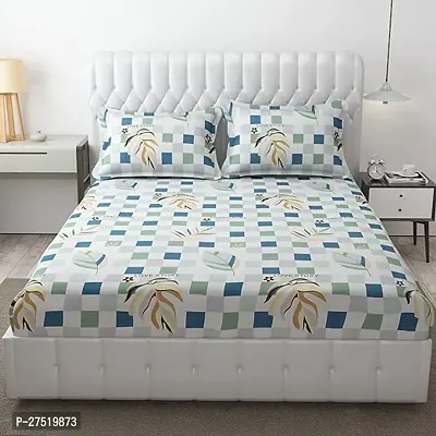 Stylish Blue Glace Cotton Double Size Mixed Printed 1 Bedsheet With 2 Pillowcovers