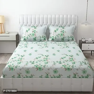 Stylish Green Glace Cotton Double Size Mixed Printed 1 Bedsheet With 2 Pillowcovers