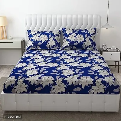 Stylish Blue Glace Cotton Double Size Mixed Printed 1 Bedsheet With 2 Pillowcovers