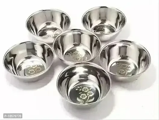 SMDEBowl Simple Laser Bowl Stainless Steel Disposable Vegetable Bowl Silver Pack Of 06-thumb0