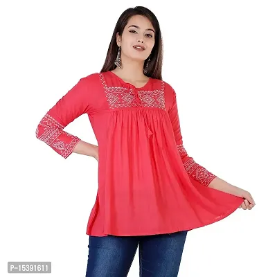 Jaipur Fashion Mode Women Rayon Embroidered Regular Loose Fit Top-thumb1