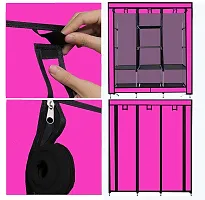 Konline 3-Door Foldable Wardrobe, 8 Storage Racks, (Plastic,Fabric) (Pink)-thumb2