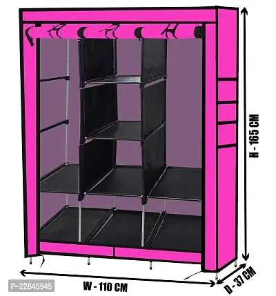 Konline 3-Door Foldable Wardrobe, 8 Storage Racks, (Plastic,Fabric) (Pink)-thumb5