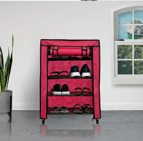 Konline 4 Shalves Shoe Cabinet | Shoe Rack (Pink)