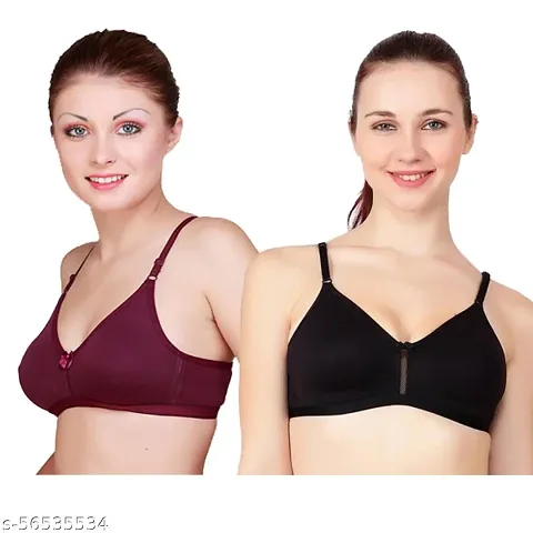 Women Non-Padded Bra Combo with Net lining and Detachable Straps Pack Of 2