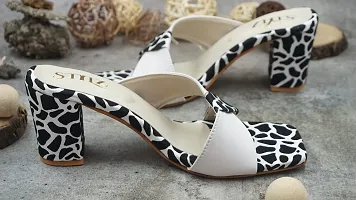 STYLZINDIA Women's White Suede Leopard Print Block Heel-thumb2