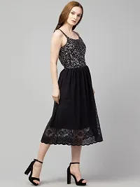 STYLZINDIA Women's Lace Design Polyster Net Solid Trendy Sequinned Mesh Midi Dress | BO16_P-thumb4