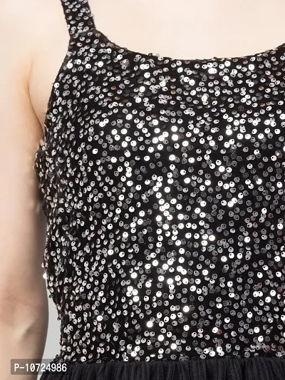 STYLZINDIA Women's Lace Design Polyster Net Solid Trendy Sequinned Mesh Midi Dress | BO16_P-thumb3