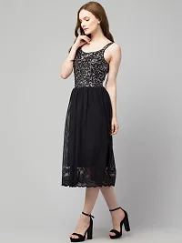 STYLZINDIA Women's Lace Design Polyster Net Solid Trendy Sequinned Mesh Midi Dress | BO16_P-thumb1