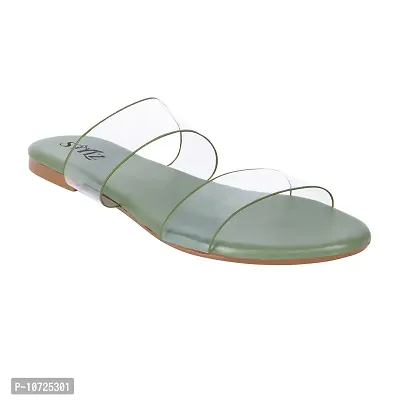 STYLZINDIA Women's Casual One Toe Green Flat Double Trasparent Strap Sandals-thumb3