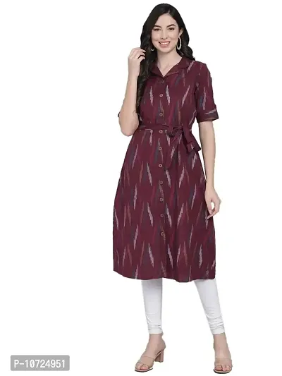 STYLZINDIA Women's Pure Cotton Printed Regular Fit Kurta |Maroon| |-thumb0