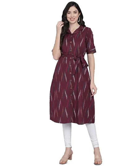 STYLZINDIA Women's Pure Cotton Printed Regular Fit Kurta |Maroon| |