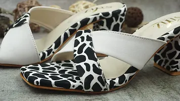 STYLZINDIA Women's White Suede Leopard Print Block Heel-thumb3