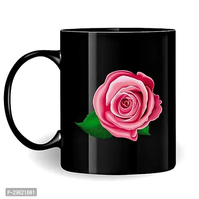 Pratik Plastic Rose Printed Black Ceramic Coffee Mug