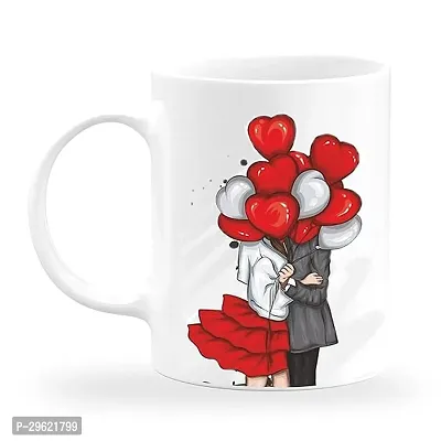 Pratik Plastic Couple Love Romantic Designer Printed White Ceramic Coffee Mug-thumb0