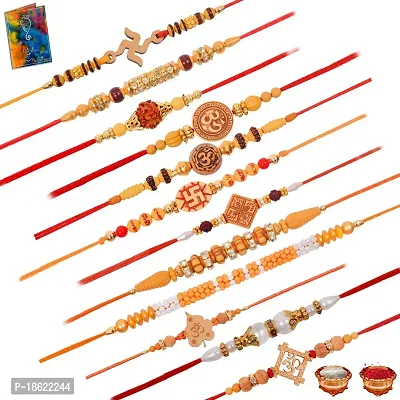 Sinjarareg; Multicolored Om Style 12 Rakhi Set For Men With Roli Chawal (DC28)-thumb0