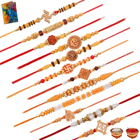 Sinjarareg; Om Style 12 Rakhi Set For Men With Roli Chawal (DC28)