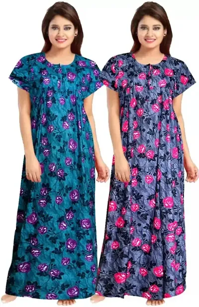 Jaipuri Cotton Printed Nighty//Night Gown Pack Of 2
