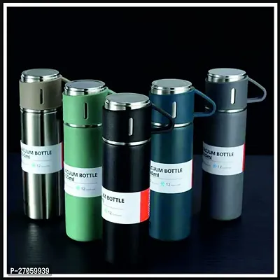 Stainless Steel Vacuum Flask Set with 3 Steel Cups Combo for Hot and Cold Drink Flask Bottle 500ml (Pack of 1 - Assorted color)-thumb3