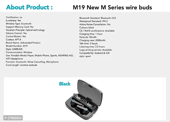 M19 TWS Earbuds Bluetooth 5-1 | 8D Stereo | 3D Touch Wireless IPX5 Waterproof Headset-thumb2