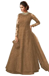 Stylish Net Embroidered Inner Santoon Gown With Net Embroidered With Lace Work Dupatta Set-thumb1